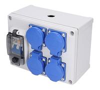 200-250V 10-16a 4-position German Wall Socket, with 230V 40a 1P N Circuit Breaker, IP54 Waterproof Power Outlet Box Switch Receptacle, for Indoor and Outdoor