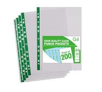 200 A4 Plastic Value Punched Punch Pockets 10-15 Sheets 30 Micron for Folders Filing Wallets Sleeves