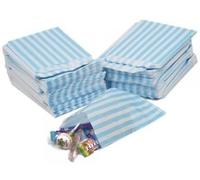 200 Aqua/Light Blue 5" x 7" Striped Candy Sweet Paper Bags | Wedding Buffet Favour Cake Gift Pick n Mix Shop | Premium Quality UK Made