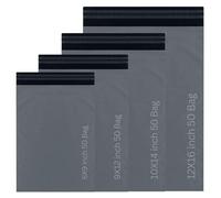 200 Assorted Grey Mailing Bags Mixed Poly Postal Self-Seal Mailers 4 Size 50 Each Bags (6x9, 9x12, 10x14, 12x16) Durable Waterproof Postage Bags for Shipping, Packing & E-Commerce