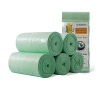 200 Bio Waste Bags, Organic Trash Bags 5l, AURMOO Waste Bin Bags, 100% Compostable Bin Liners, Kitchen Waste Trash Bin Bag, Compostable Bags for Kitchen, Office, Living Room (32 x 35 cm, Green)