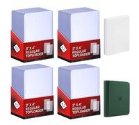 200 Card Sleeves Top Loaders for Cards Included 96 Pockets Top Loader Binder, 3" x 4" Baseball Card Protector Hard Plastic Card Holder for Sports Trading Cards (100 Toploaders + 100 Soft Sleeves)