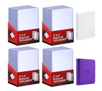 200 Card Sleeves Top Loaders for Cards Included 96 Pockets Top Loader Binder, 3" x 4" Baseball Card Protector Hard Plastic Card Holder for Sports Trading Cards (100 Toploaders + 100 Soft Sleeves)