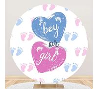 200 cm Round Background Boy or Girl - Gender Reveal Christening Party Photography Circle Cover Blue Pink Cute Baby Footprints