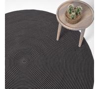 (200 cm Round, Grey and black) Handmade Woven Braided Rug