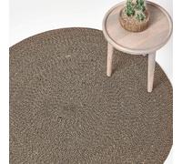 HOMESCAPES Linen and Black Handwoven Braided Melange Rug 200cm Round Pattern Large Cotton Rug