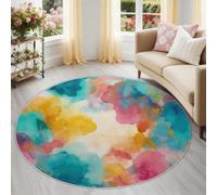 200 cm Round Rug, Colorful Modern Artistic Non-Slip Washable Carpet | Watercolor Gradient Swirl Low Pile Circle Rug, Soft Carpet for Bedroom Kitchen Nursery Entryway Dinning Living Room