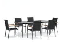 (200 cm table length/ 6 piece) vidaXL Garden Dining Set Table and Chairs 7 Piece Black Textilene and Steel
