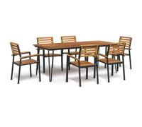 (200 cm table length/ 6 piece) vidaXL Garden Dining Set Table and Chairs 7 Piece Solid Wood Acacia and Metal