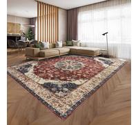 (200 cm x 290 cm (6.5ft x 9.5ft)- Large Area Rug/Carpet., WHISPER/CREAM RED- CASHMERE RUG) Large Traditional Rugs Living Room Carpet Door Mat