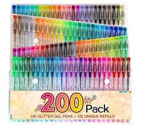 200 Color Glitter Gel Pen Set, Reaeon 100 Individual Gel Glitter Pens plus 100 Colors Refills, More Ink Largest Non-Toxic Art Markers for Adults Coloring Books Craft Doodling Drawing
