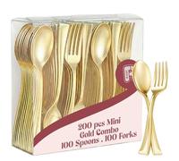 200 Combo Pack 100 Gold Mini Forks And 100 Gold Mini Spoons 4 Inch Dessert Forks And Spoons - Heavy duty Mini Cutlery, Tastings, Cocktails, Dessert Cups.