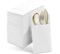 200-Count Linen-Feel Dinner Napkins with Pocket For Flatware, Soft & Thick White Disposable Paper Napkins With Pocket For Silverware for Wedding, Parties And Events