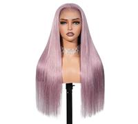 200 Density Ash Purple Colored Straight 13x6 Lace Frontal Human Hair Wig Preplucked Glueless Wigs for Women Adds Volume(24inch)