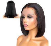 200% Density Bob Wigs, Straight Human Hair 13 * 4 Frontal Lace Wig Pre Plucked for Women Natural Color(10inch(25cm))