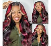 200% Density Glueless Wig Black and Red Wig Burgundy Human Hair Wig Body Wave Lace Front Wig 13x6 HD Human Hair Wigs