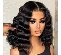 200 Density Loose Deep Wave Short Bob Lace Front Wigs For Women, Brazilian Human Hair Curly Transparent T Part Lace Wig