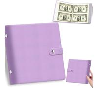 200 Envelope Challenge Binder, Savings Challenges Book with Envelopes, Savings Challenges Book with Envelopes, Faux Leather Cash for School Home Office (Purple)
