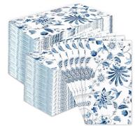 200 Flower Paper Napkins Disposable Blue Flowers Guest Paper Napkins Floral Decorative Hand Towels Soft Absorbent Napkins for Party Kitchen Bathroom Lunch Dinner Birthday Wedding Cocktail Baby Shower