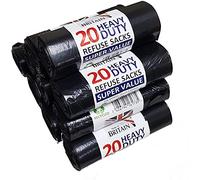 200 Heavy Duty Black Bin Liners Refuse Sacks Bin Bag Rolls - Made in Britain