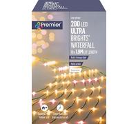 200 LED 10 x 1.9m Premier Multi Function Waterfall Christmas Tree Lights with Timer in Red & Gold