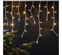 200 LED Christmas Snowing Effect Icicle Lights Battery Operated Fairy String Light Window Curtain Hanging Indoor Outdoor 8 Modes Holiday Lighting Home Festive Xmas Decorations (White & Warm White)