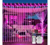 200 LED Curtain Fairy Lights Outdoor Waterproof 2M*2M String Lights Battery Operated with Remote Timer 8 Modes Window Lights for Garden Gazebo Patio Wedding Party Indoor Bedroom Decoration-Pink