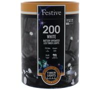 200 LED String Lights : Battery/Timer : Bright White