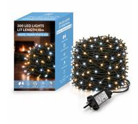 200 LEDs String Lights Fairy Christmas Tree Compact Warm-Cool White Lights | 8 Modes, Memory, Timer, Mains Powered, IP44 Waterproof for Indoor/Outdoor, Halloween, Christmas, Party & Wedding Decorations