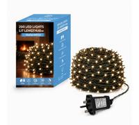 SHATCHI 200 LEDs Fairy String Lights Warm White Indoor/Outdoor Christmas Tree/Home/Party/Wedding/Garden Decorations Green Cable 8 Modes Mains Powered Memory Auto Timer