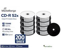 200 Mediarange Black Bottom Blank CD-R discs White HUB Printable 52x 700MB MR241