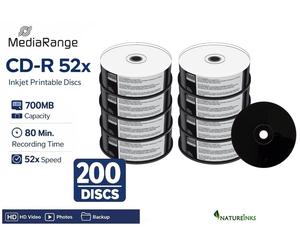 200 Mediarange Black Bottom Blank CD-R discs White HUB Printable 52x 700MB MR241