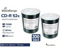 200 Mediarange Inkjet Printable Blank CD CD-R 52x 700MB 80min discs MR203