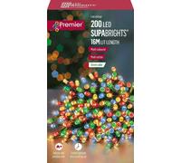 200 LED (16m) Premier Supabright LED Christmas Lights with Timer Multi Coloured