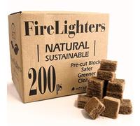 200 Natural Block Lighter Eco Firelighters Fire Starter from Compressed Wood & Infussed with Recycled Wax | FirePits, Log Burning Stoves & BBQ
