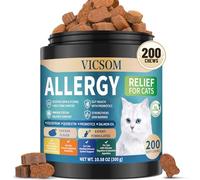 200 Natural Cat Allergy Support Chews, Itchy Skin Comfort Chews for Skin & Coat with Chicken Liver Powder Package, Salmon Oil, Colostrum for All Breeds Cat, Fish Oil for Cats - Chicken Flavor