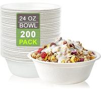 200 Pack - 24 Oz/750 ml, Bagasse Bowls, Biodegradable and Compostable, Eco-Friendly White Sugarcane Paper Bowls Perfect for Milk Cereals Snacks Salads Picnics & BBQ Parties