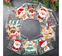 200-Pack Christmas OPP Self-adhesive Bags, 5 Holiday Designs for Candy Chocolate Snacks Cookie Bakery Treat Packaging