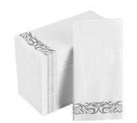 [200 Pack] Disposable Guest Towels Soft and Absorbent Linen-Feel Paper Hand Towels Durable Decorative Bathroom Hand Napkins for Kitchen,Parties,Weddings,Dinners or Events,White and Silver