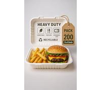 200 Pack Eco-Friendly Clamshell Takeaway Boxes, 9x6 inch, 32oz / 900ml, Made from Natural Sugarcane Pulp, Disposable Food Container, Home Compostable Biodegradable, Sugarcane bagasse