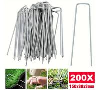 200 Pack Galvanised U Pins Ground Garden Membrane Fabric Hooks Pegs Staples