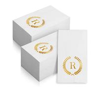 200 Pack Monogrammed Disposable Napkins Gold Foil Letter R Guest Napkins Initial Disposable Hand Paper Towels for Wedding Engagement Baby Shower Party Home Kitchen Bathroom Dinner Decorative Towels