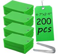200 Pack Plastic Shipping Tags with Wire, Green