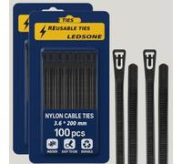 200 Pack Reusable Cable Ties Black 200mm Heavy Duty Strong Nylon Large Zip Ties Releasable Plastic Thick Tie Wraps (Black 200 x 3.6 mm)