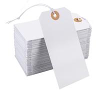 200 Pack White Blank Tags with Elastic String Large Marking Hang Tags Attached Reinforced Hole Writable Blank Tags for Christmas Gifts Inventory Tags Gift Tags 4.76'' x 2.36''