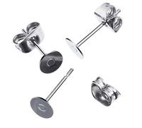 200 Pairs (400 Pieces) Stainless Steel Earrings Posts Flat Pad with Butterfly Earring Backs for Earring Making Findings (Silver)