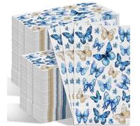 200 Pcs 13x15 Inch Large Blue Butterfly Party Napkins, 2-Ply Soft Absorbent Disposable Dinner Napkins for Bathroom Birthday Party Baby and Bridal Shower Decor, Garden Wedding, Home Dining Table Decor