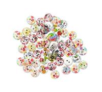 200 Pcs 15mm Round Wooden Flower Printed Buttons for Sewing Crafts | White Base, Smooth Surface, Handmade Style, for Fabric, Hats and Beanies, Needlework Projects Random Color