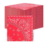 200 Pcs 2 Ply Western Party Bandana Napkins Disposable Paisley Print Paper Napkin Bulk Cowboy Theme Party Supplies for Western Cowboy Birthday Party Dinner Lunch Supplies, 13" x 13"(Red)