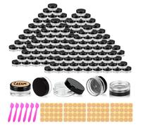 200 pcs 3g Round Clear Sample Containers Plastic Mini Sample Jars with Lids for Creams, Powders, Glitters, 3ml Lip Balm Containers with Spatulas Labels